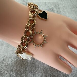 ! Luna Norte Icon Toggle Brass Bracelet Gold Color Onyx & Mother of Pearl Charms